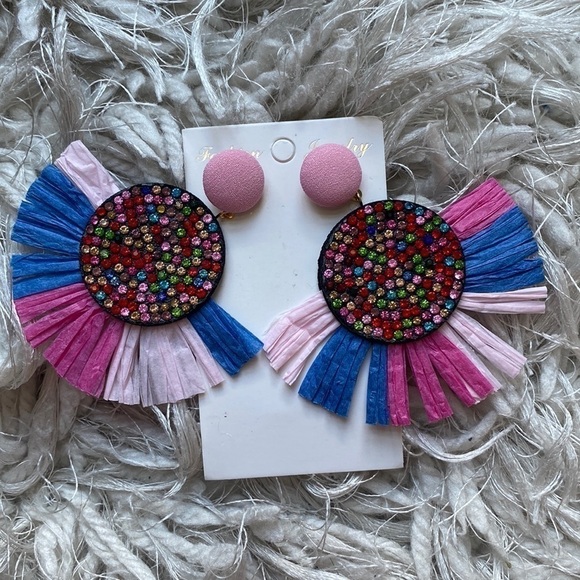 Pink and and Blue and Multi-Color Stone Earrings - Picture 1 of 5